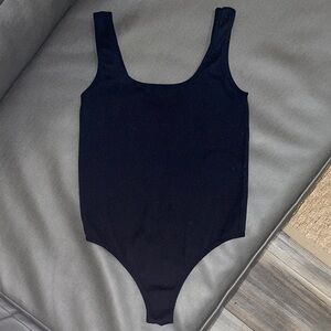 Black Ribbed Sleeveless Thong Bodysuit